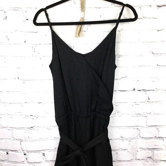 Ann Taylor Loft Wide Leg Belted Spaghetti Strap Rayon Linen Black Jumpsuit S - Picture 3 of 14